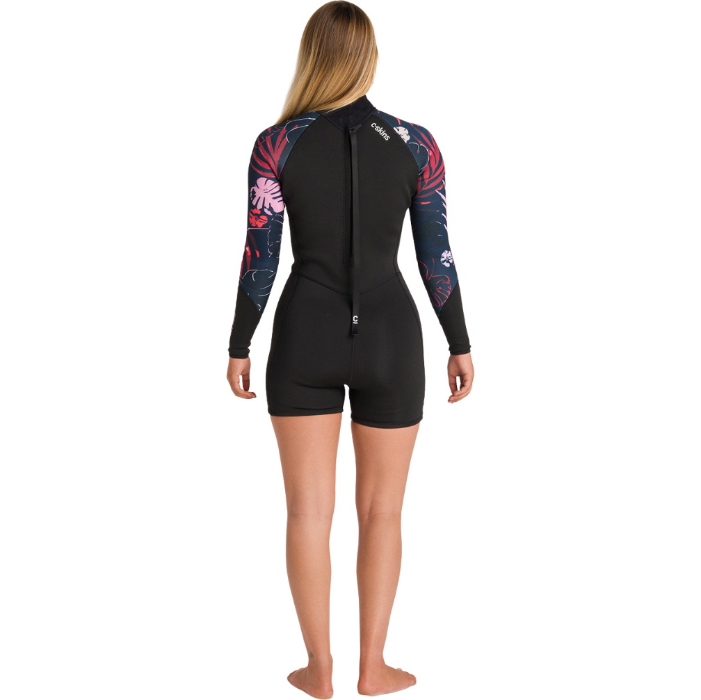 2026 C-Skins Frauen NuWave Solace Lite 2/2mm Rückenreißverschluss Frühlingsanzug Neoprenanzug C-NSOL22SPW - Black / Tropical